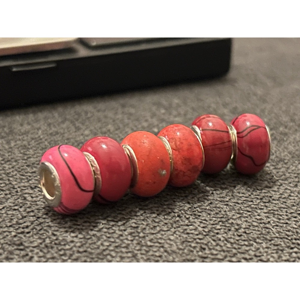 Lot of 6 Sterling Silver Core Bracelet Charm Beads Lampwork Glass Style 925 8